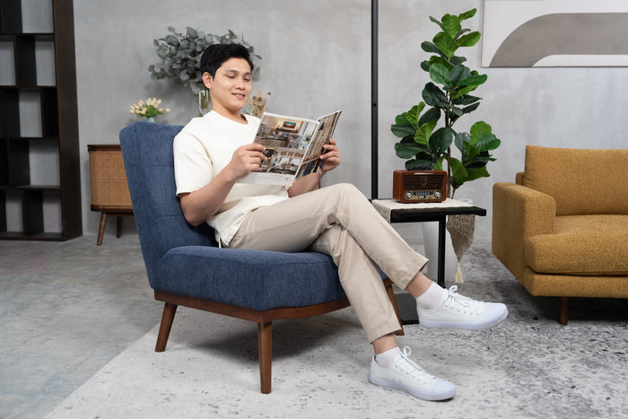 Blue armless occasional chair living room furniture wooden legs comfortable chairs office chairs modern