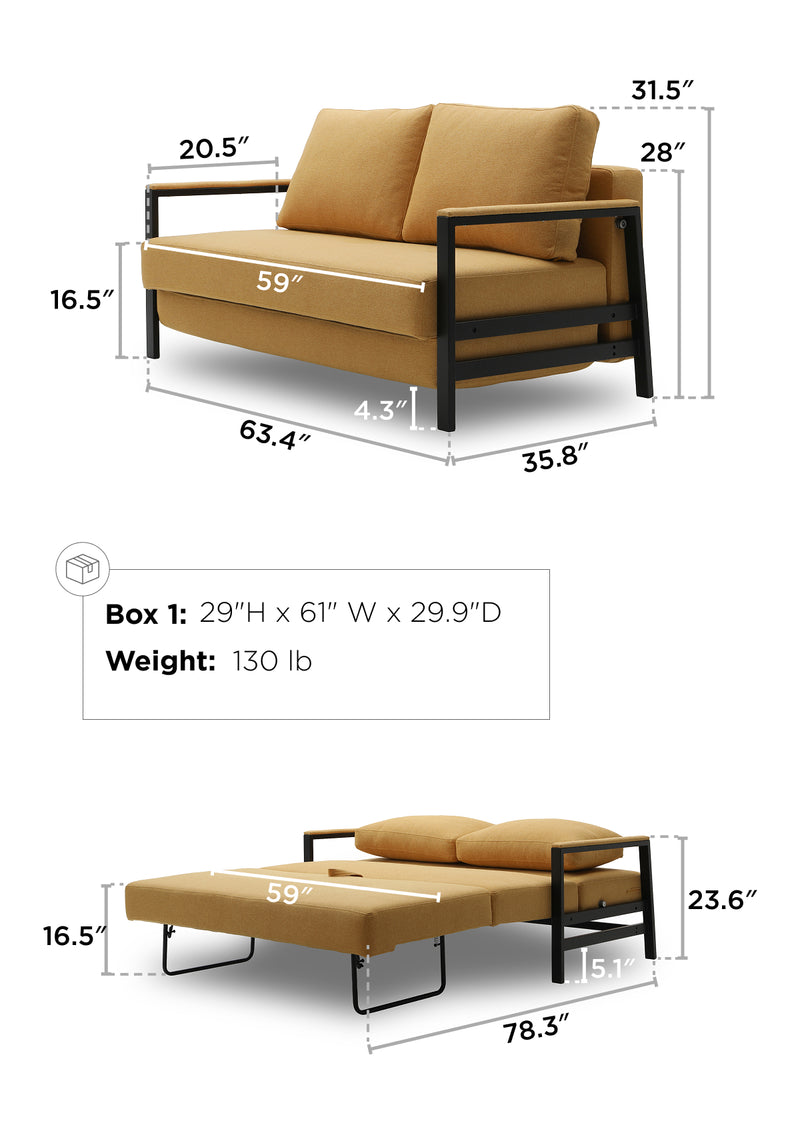 Alure 2 Seat Sofa Bed dimensions