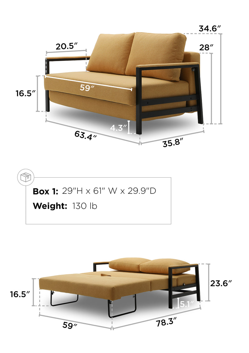 Alure 2 Seat Sofa Bed dimensions