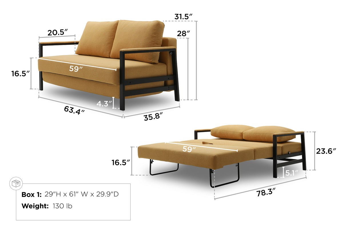 Alure 2 Seat Sofa Bed dimensions