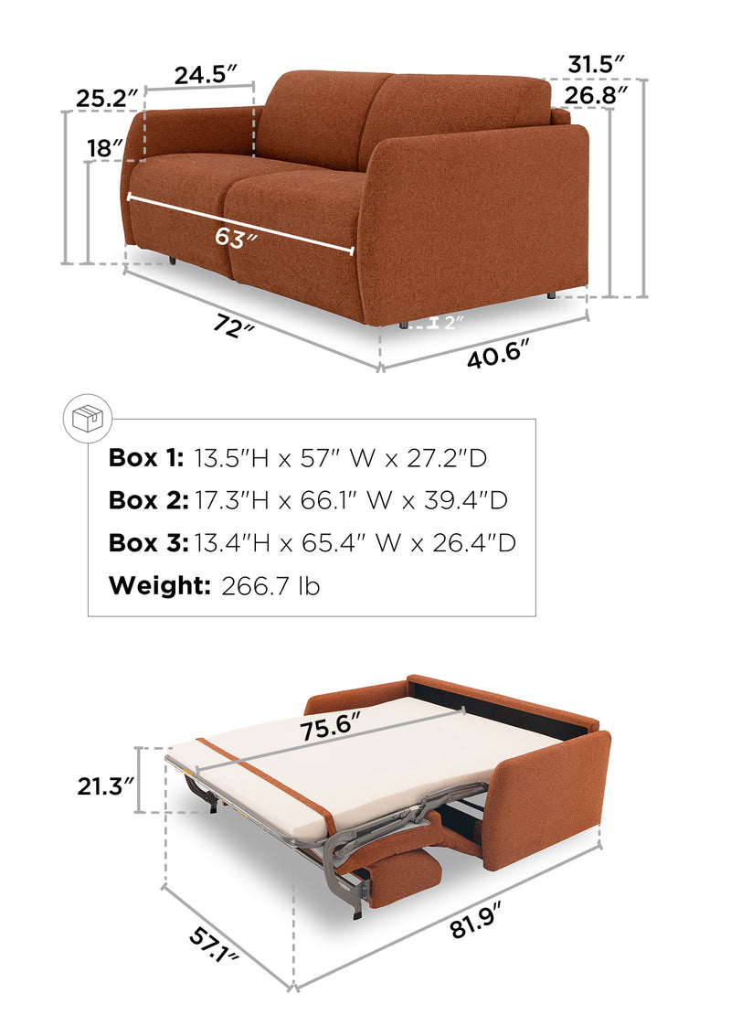 Aspen 2 Seat Sofa Bed dimensions