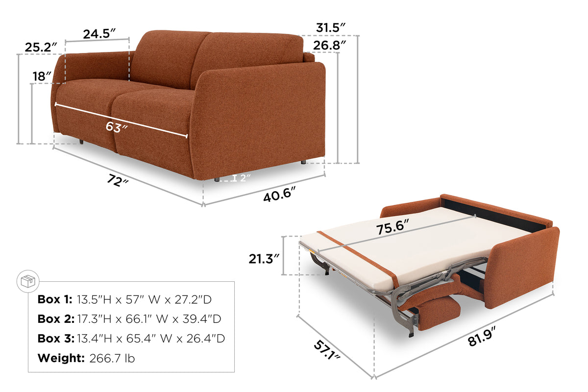 Aspen 2 Seat Sofa Bed dimensions