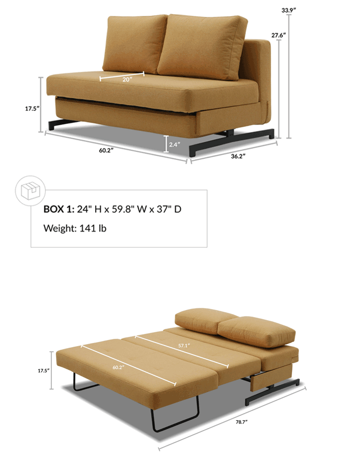 Bamton Armless Sofa Bed dimensions