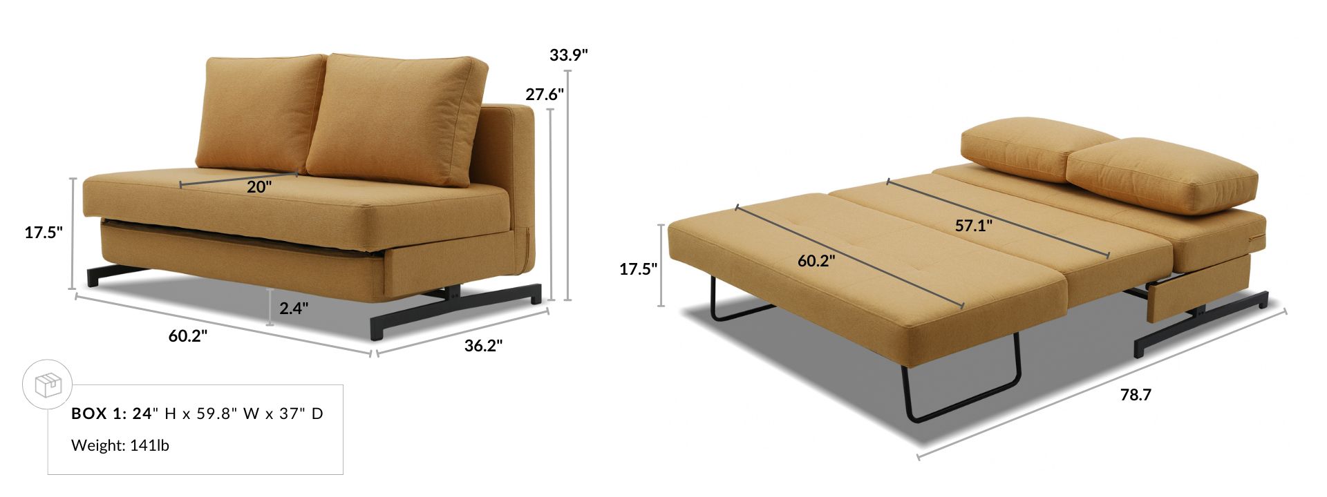 Bamton Armless Sofa Bed dimensions
