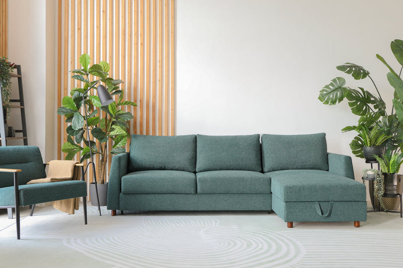 Bergen Sectional Sofa Bed Emerald Green Chaise lounge Functional Furniture  