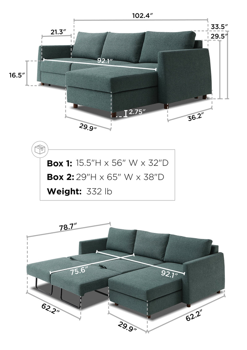 Bergen Sectional Sofa Bed dimensions