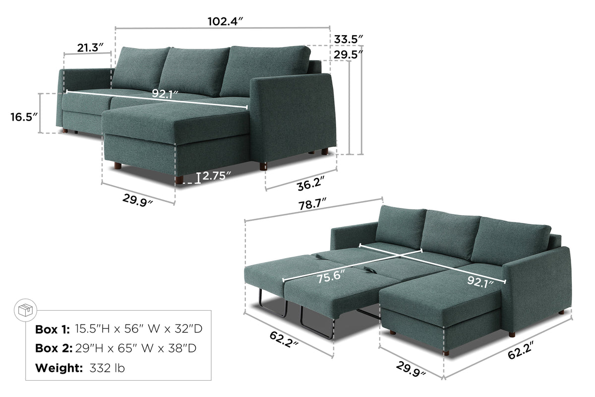 Bergen Sectional Sofa Bed dimensions