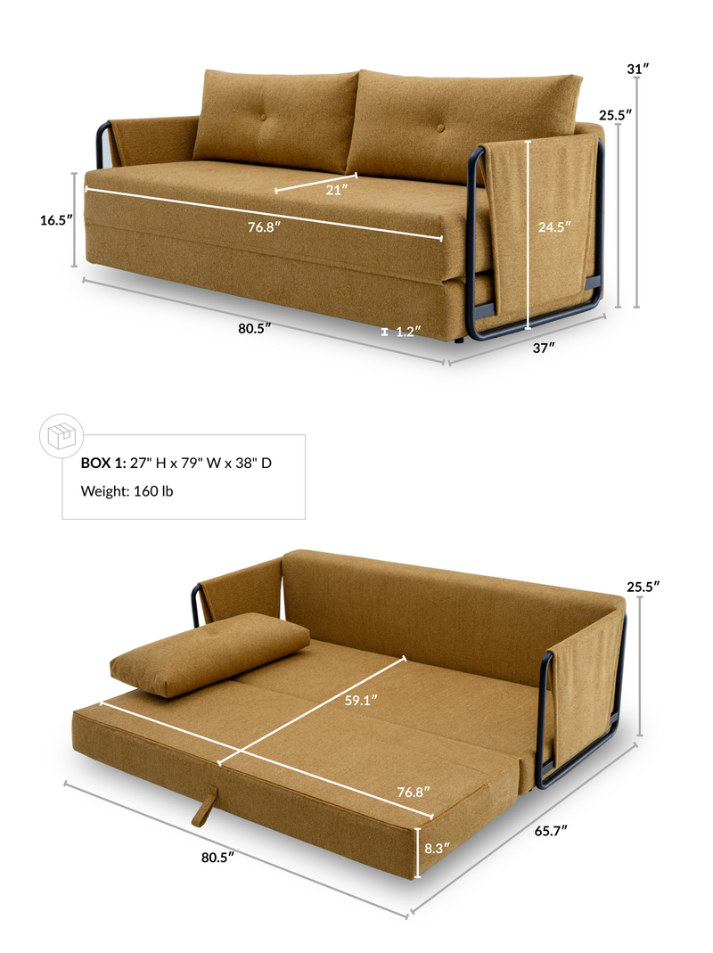Berlin 3 Seat Sofa Bed dimensions