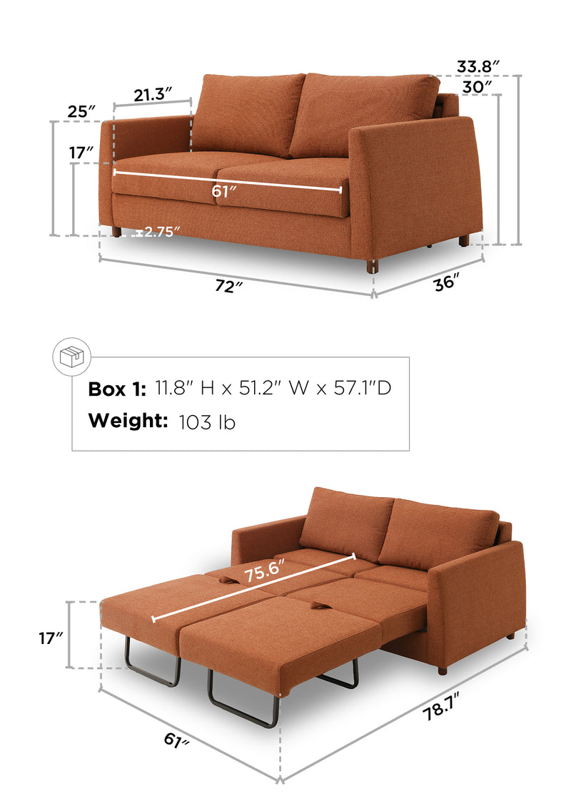 Blaine 2 Seat Sofa Bed dimensions