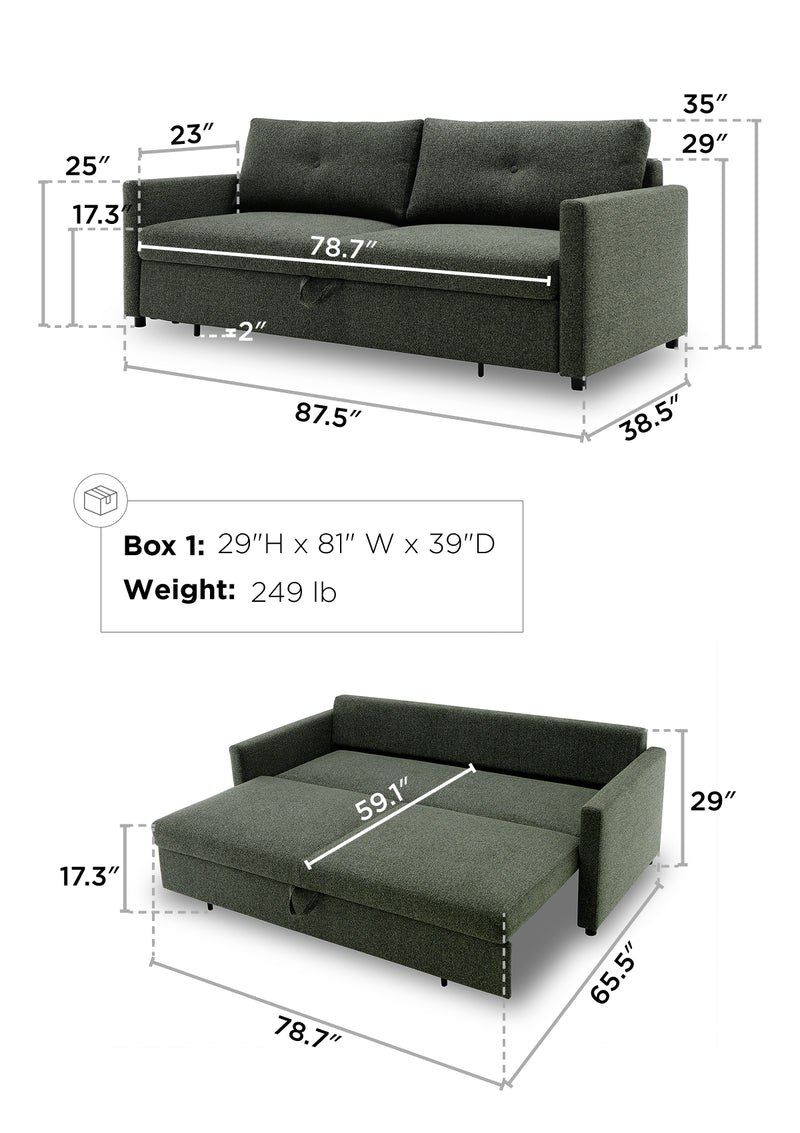 Cenna 3 Seat Sofa Bed dimensions