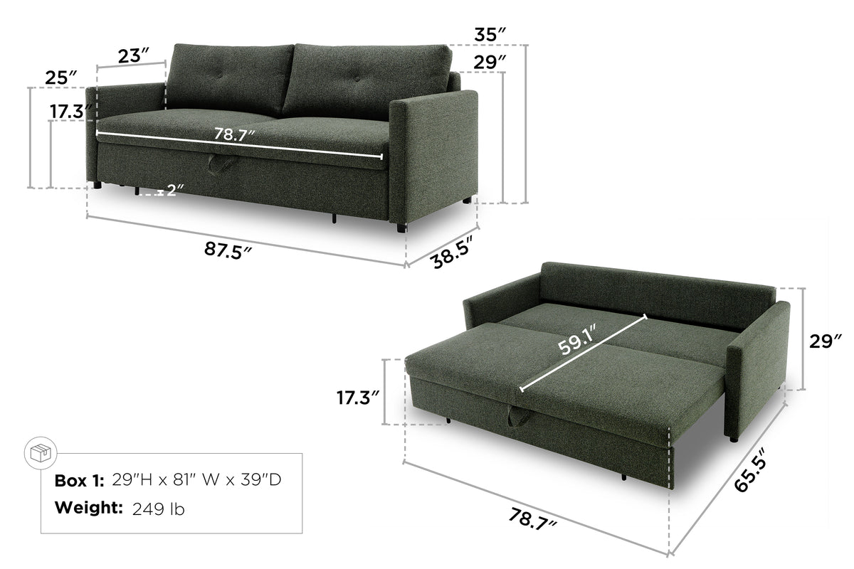Cenna 3 Seat Sofa Bed dimensions