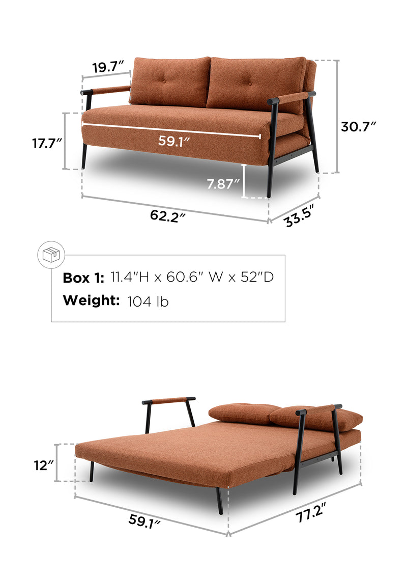 Jenner 2 Seat Sofa Bed dimensions