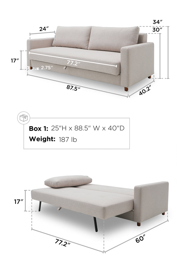 Luna 3 Seat Sofa Bed dimensions