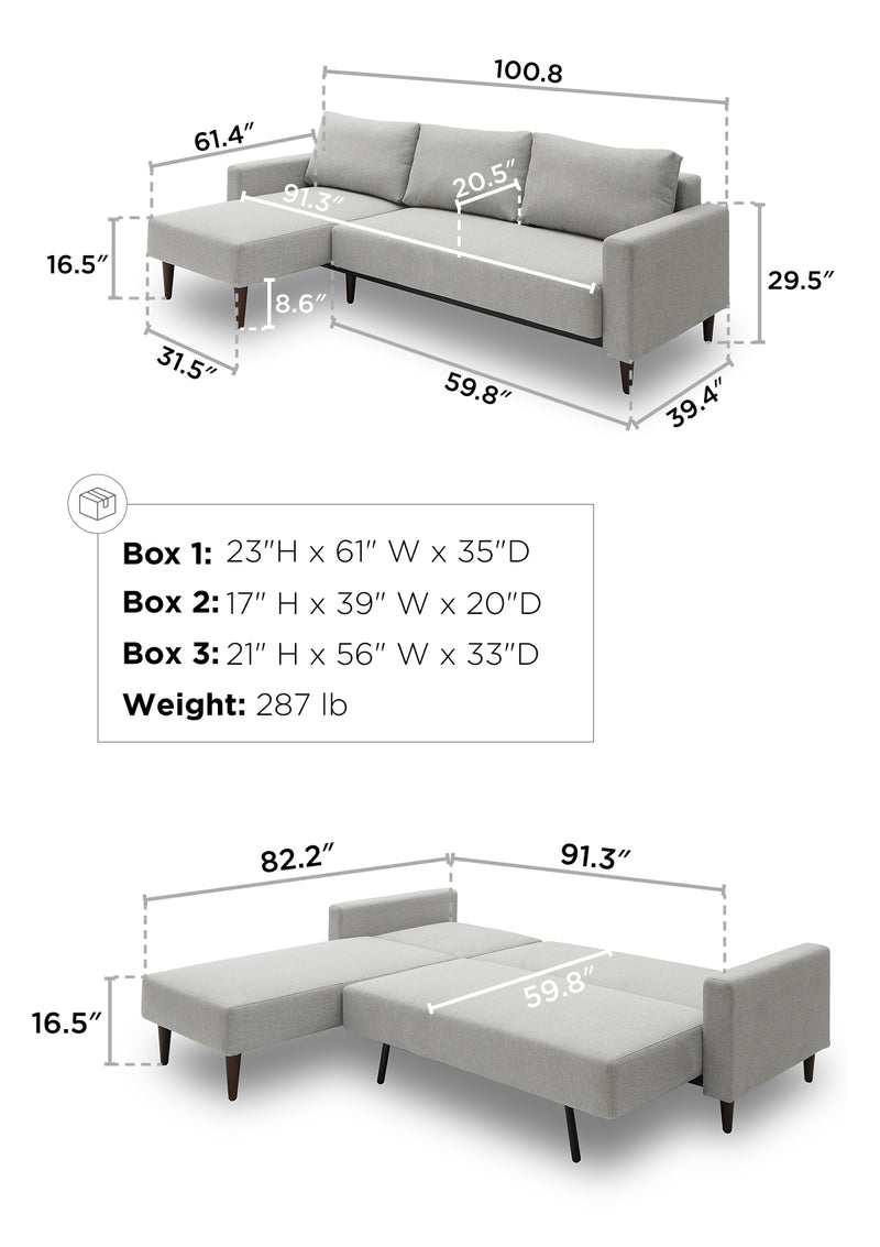 Marline Sectional Sofa Bed dimensions