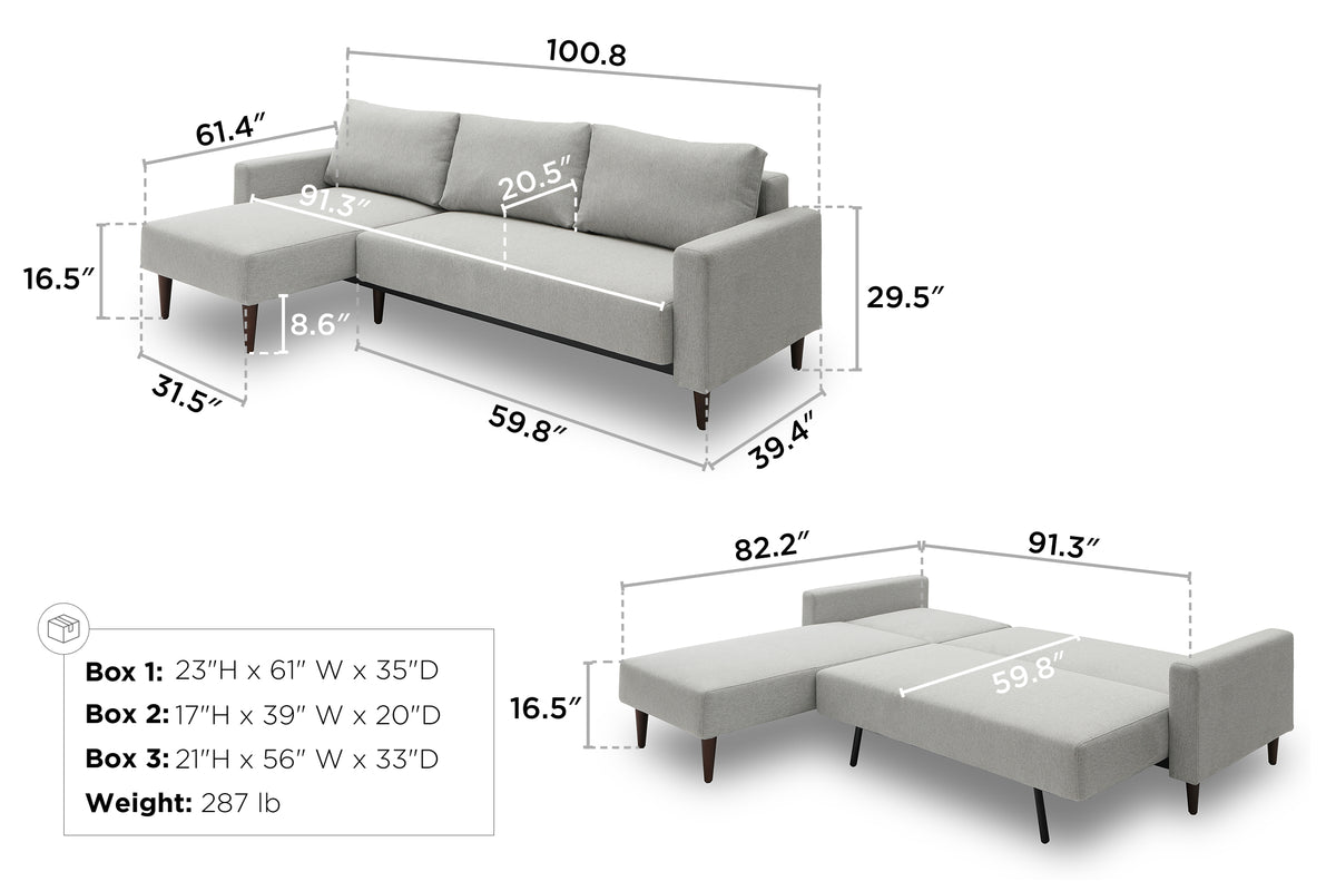 Marline Sectional Sofa Bed dimensions