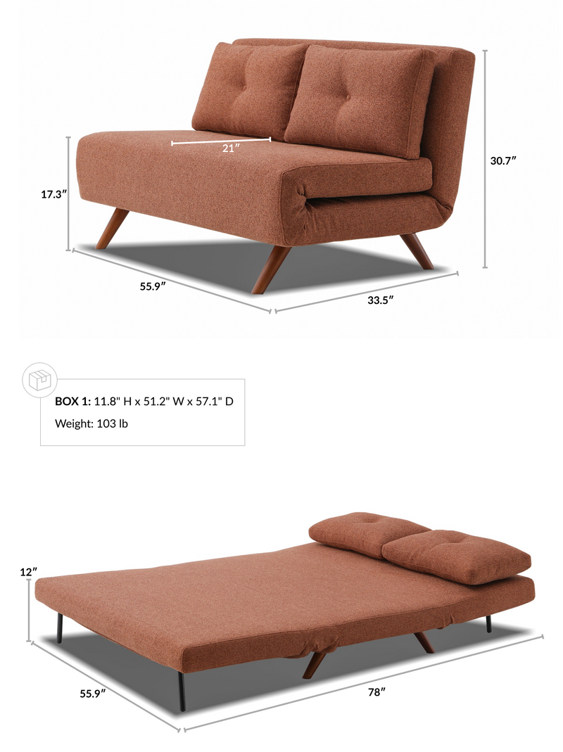 Napa Armless Sofa Bed dimensions