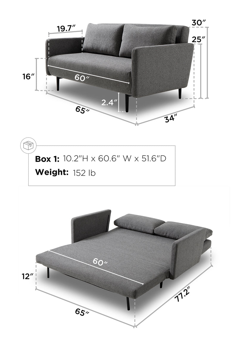 Oslo 2 Seat Sofa Bed dimensions