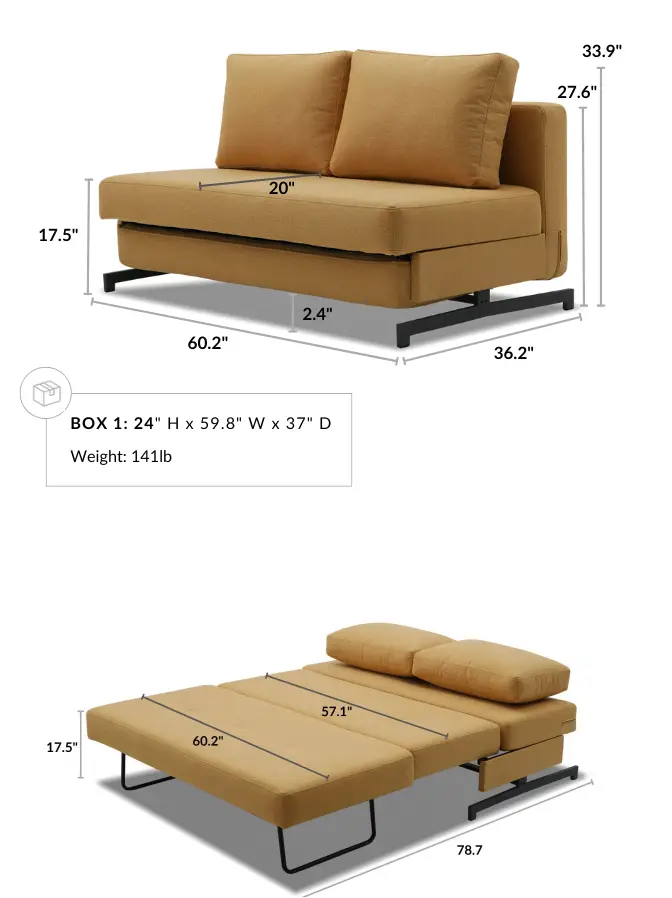Bamton Armless Sofa Bed dimensions